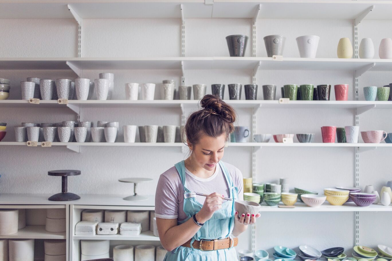 Selection of pottery at a store